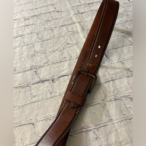 COLUMBIA CHUNKY THICK VINTAGE BROWN BELT STITCHING DETAILS MENS BELT SIZE 40 - Picture 9 of 9